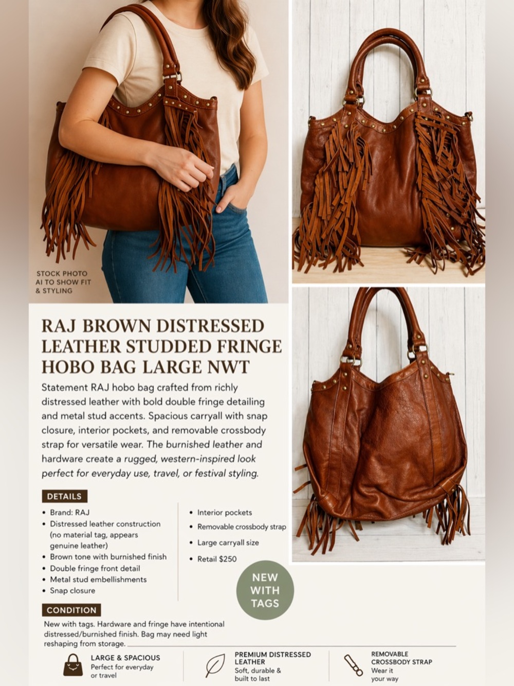 Raj leather fringe bag